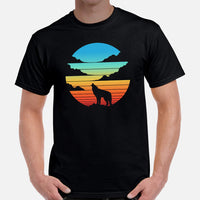 Coyote Retro Sunset Aesthetic T-Shirt - Embrace Your Wolfy Side - Furry Fandom Vaporwave Tee - Gift for Wolf Lover & Nature Enthusiast - Black, Men