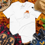 Camping Shirt - Crested Gecko In Pocket T-Shirt - Gifts for Outdoorsmen, Nature & Animal Lovers - Lizard, Reptile Tee - Happy Camper Shirt - White
