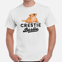 Camping Shirt - Crested Gecko T-Shirt - Gifts for Outdoorsmen, Nature & Animal Lovers - Lizard, Reptile Tee Shirt - Crestie Bestie T-Shirt - White, Men