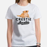 Camping Shirt - Crested Gecko T-Shirt - Gifts for Outdoorsmen, Nature & Animal Lovers - Lizard, Reptile Tee Shirt - Crestie Bestie T-Shirt - White, Women