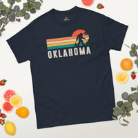 Camping & Hiking Patriotic Shirt - Presents, Gift Ideas for Happy Campers & Hikers - Bigfoot Sasquatch Tee Shirt - Oklahoma Yeti T-Shirt - Navy