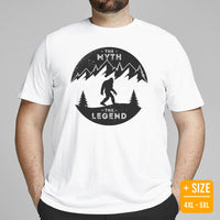 Camping & Hiking Shirt - Presents, Gift Ideas for Happy Campers & Hikers - Bigfoot, Sasquatch, Yeti Tee Shirt - The Myth The Legend T-Shirt - White, Large Size for Overweight