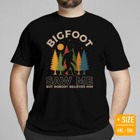 Cryptid Legends: Sasquatch, Yeti Squatchy Tee for Camping & Outdoor Enthusiasts - Vintage Bigfoot Saw Me But Nobody Believes Him Shirt - Black, Large Size for Overweight