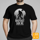 Cryptid Legends: Sasquatch, Yeti Tee - Camping & Squatchy Wilderness Adventure T-Shirt - Bigfoot Saw Me But Nobody Believes Him T-Shirt - Black, Large Size for Overweight