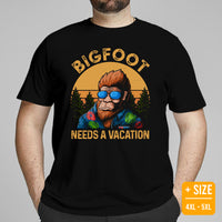 Camping & Hiking Shirt - Presents, Gift Ideas for Campers & Hikers - Bigfoot Sasquatch Tee Shirt - Funny Bigfoot Needs A Vacation T-Shirt - Black, Large Size for Overweight