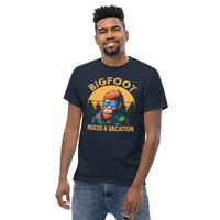 Camping & Hiking Shirt - Presents, Gift Ideas for Campers & Hikers - Bigfoot Sasquatch Tee Shirt - Funny Bigfoot Needs A Vacation T-Shirt - Navy