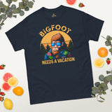 Camping & Hiking Shirt - Presents, Gift Ideas for Campers & Hikers - Bigfoot Sasquatch Tee Shirt - Funny Bigfoot Needs A Vacation T-Shirt - Navy