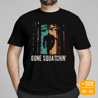 Cryptid Legends: Sasquatch, Yeti Tee for Camping & Mythical Wilderness Adventure Enthusiasts - Vintage Gone Squatchin' Bigfoot T-Shirt - Black, Large Size for Overweight