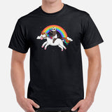 Cute Ferret Riding Unicorn Rainbow T-Shirt - Fuzzy Weasel Tee - Gift for Ferret Parents & Animal Lovers - Mustela Rescue & Adoption Tee - Black, Men