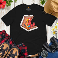 Camping Tee Shirt - Pizza Shirt - Presents, Gift Ideas for Bird & Nature Lovers, Birdwatchers, Birders - Parrot Yummy A Pizza T-Shirt - Black