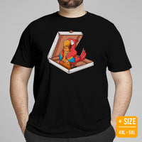 Camping Tee Shirt - Pizza Shirt - Presents, Gift Ideas for Bird & Nature Lovers, Birdwatchers, Birders - Parrot Yummy A Pizza T-Shirt - Black, Large Size for Overweight