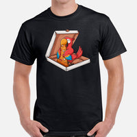 Camping Tee Shirt - Pizza Shirt - Presents, Gift Ideas for Bird & Nature Lovers, Birdwatchers, Birders - Parrot Yummy A Pizza T-Shirt - Black, Men