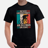Cycling Gear - Bike Clothes - Biking Attire - Father's Day Gifts for Cyclists - Retro Never Underestimate An Old Man On A Bike T-Shirt - Black, Men