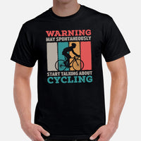 Cycling Gear - Bike Clothes - Biking Attire, Outfit, Apparel - Unique Gifts for Cyclists - Funny May Start Talking About Cycling Tee - Black, Men