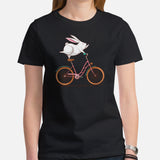 Cycling Gear - Bike Clothes - Biking Attire, Outfit - Gifts for Cyclists, Bicycle Enthusiasts - Cute Rabbit Artistic Cycling Tee - Black, Women