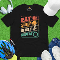 Cycling Gear - Bike Clothes - Biking Attire, Outfits - Gifts for Cyclists, Bicycle Enthusiasts - 80s Retro Eat Sleep Bike Repeat Tee - Black