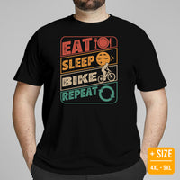 Cycling Gear - Bike Clothes - Biking Attire, Outfits - Gifts for Cyclists, Bicycle Enthusiasts - 80s Retro Eat Sleep Bike Repeat Tee - Black, Plus Size