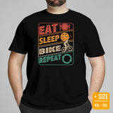 Cycling Gear - Bike Clothes - Biking Attire, Outfits - Gifts for Cyclists, Bicycle Enthusiasts - 80s Retro Eat Sleep Bike Repeat Tee - Black, Plus Size