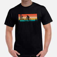Mountain Bike Shirt - Presents for Bikers, Cyclists, Bike Riders - Funny Cycling T-Shirt - Cycopath T-Shirt - Eat Sleep Bike Repeat T-Shirt - Black, Men