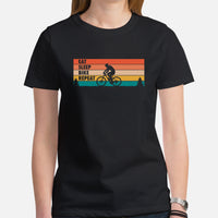 Mountain Bike Shirt - Presents for Bikers, Cyclists, Bike Riders - Funny Cycling T-Shirt - Cycopath T-Shirt - Eat Sleep Bike Repeat T-Shirt - Black, Women
