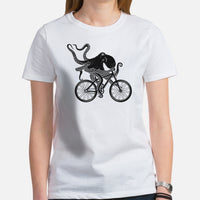 Cycling Gear - Mountain Bike Clothes - MTB Biking Attire, Outfits, Apparel - Gifts for Cyclists - Retro Octopus Tee - White, Women