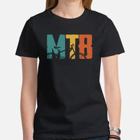 Cycling Gear - MTB Clothing - Mountain Bike Attire, Apparel, Outfits - Gifts for Cyclists, Bicycle Enthusiasts - Vintage MTB Bike Tee - Black, Women