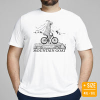 Cycling Gear - MTB Clothing - Mountain Bike Attire, Outfits, Apparel - Gifts for Cyclists, Bicycle Enthtusiasts - Mountain Goat T-Shirt - White, Plus Size