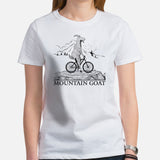 Cycling Gear - MTB Clothing - Mountain Bike Attire, Outfits, Apparel - Gifts for Cyclists, Bicycle Enthtusiasts - Mountain Goat T-Shirt - White, Women