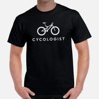 Cycling Gear - MTB Clothing - Mountain Bike Attire, Outfits, Apparel - Gifts for Cyclists - Minimal Cycologist Mountain Bike T-Shirt - Black, Men