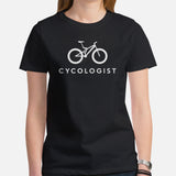 Cycling Gear - MTB Clothing - Mountain Bike Attire, Outfits, Apparel - Gifts for Cyclists - Minimal Cycologist Mountain Bike T-Shirt - Black, Women