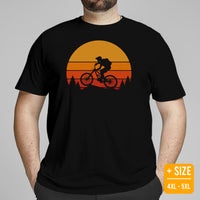Cycling Gear - MTB Clothing - Mountain Bike Attire, Outfits, Apparel - Gifts for Cyclists - Retro Sunset Downhill Mountain Bike T-Shirt - Black, Plus Size