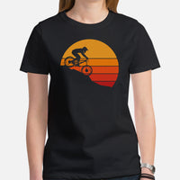 Cycling Gear - MTB Clothing - Mountain Bike Attire, Outfits, Apparel - Gifts for Cyclists - Vintage Sunset Downhill Mountain Bike Tee - Black, Women
