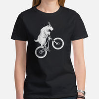 Cycling Gear - MTB Clothing - Mountain Bike Attire, Outfits, Apparel - Unique Gifts for Cyclists - Mountain Bike Stunt Riding Goat Tee - Black, Women