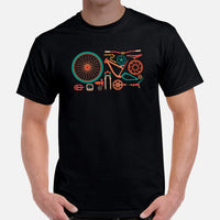 Cycling Gear - MTB Clothing - Mountain Bike Attire, Outfits, Apparel - Unique Gifts for Cyclists - Retro MT Bike Parts T-Shirt - Black, Men