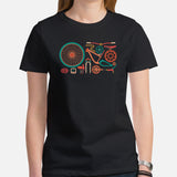 Cycling Gear - MTB Clothing - Mountain Bike Attire, Outfits, Apparel - Unique Gifts for Cyclists - Retro MT Bike Parts T-Shirt - Black, Women