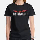 Cycling Gear - MTB Clothing - Mountain Bike Attire, Outfits, Apparel - Unique Gifts for Cyclists, Stunters - Funny Life Behind Bars Tee - Black, Women