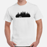 Cycling Gear - MTB Clothing - Mountain Bike Attire, Outfits - Gifts for Cyclists - Retro MTB Pine Forest Themed Tee - White, Men
