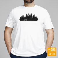 Cycling Gear - MTB Clothing - Mountain Bike Attire, Outfits - Gifts for Cyclists - Retro MTB Pine Forest Themed Tee - White, Plus Size