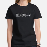 Cycling Gear - MTB Clothing - Mountain Bike Attire, Outfits - Unique Gifts for Cyclists - Minimal Mountain And Bike Equal Fun T-Shirt - Black, Women