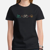Cycling Gear - MTB Clothing - Mountain Bike Attire, Outfits - Unique Gifts for Cyclists - Vintage Mountain And Bike Equal Fun T-Shirt - Black, Women