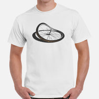 Cycling Gear - MTB Clothing - Mountain Bike Outfits, Attire, Appael - Gifts for Cyclists - Broken Wheel MTB Stunt Tee - White, Men