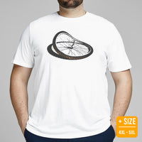 Cycling Gear - MTB Clothing - Mountain Bike Outfits, Attire, Appael - Gifts for Cyclists - Broken Wheel MTB Stunt Tee - White, Plus Size