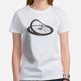 Cycling Gear - MTB Clothing - Mountain Bike Outfits, Attire, Appael - Gifts for Cyclists - Broken Wheel MTB Stunt Tee - White, Women