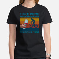 Cycling Gear - MTB Clothing - Mountain Bike Outfits, Attire - Gifts for Cyclists, Wine Lovers - Funny I Like Wine And Mountain Bike Tee - Black, Women