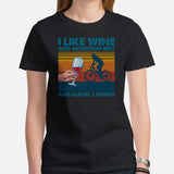 Cycling Gear - MTB Clothing - Mountain Bike Outfits, Attire - Gifts for Cyclists, Wine Lovers - Funny I Like Wine And Mountain Bike Tee - Black, Women