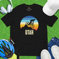 Cycling Gear - Patriotic MTB Clothing - Mountain Bike Attire, Outfits - Gifts for Cyclists, Bicycle Enthusiasts - Retro Utah MTB Tee - Black