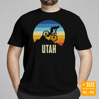 Cycling Gear - Patriotic MTB Clothing - Mountain Bike Attire, Outfits - Gifts for Cyclists, Bicycle Enthusiasts - Retro Utah MTB Tee - Black, Plus Size