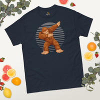 Dabbing Bigfoot Shirt - Cryptid Legends Yeti, Sasquatch Tee for Camping, Hiking Crew & Squad, Mythical Wilderness Adventure Enthusiasts - Navy