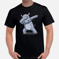 Dabbing Hippopotamus T-Shirt - Pygmy Hippo, River Horse, Semi-Aquatic Mammal Shirt - Gift for Hippo & Wild Animal Lovers - Safari Shirt - Black, Men