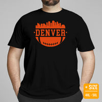 Denver Skyline Football Fanatic Vintage Graphic T-Shirt: Ideal Gift for Him & Her, Football Fans - Retro Style Game Day Shirt - Black, Plus Size